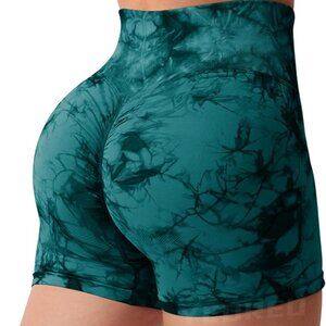 Teal green and Black High Waist Tie-Dye Workout Shorts Size Small or XS